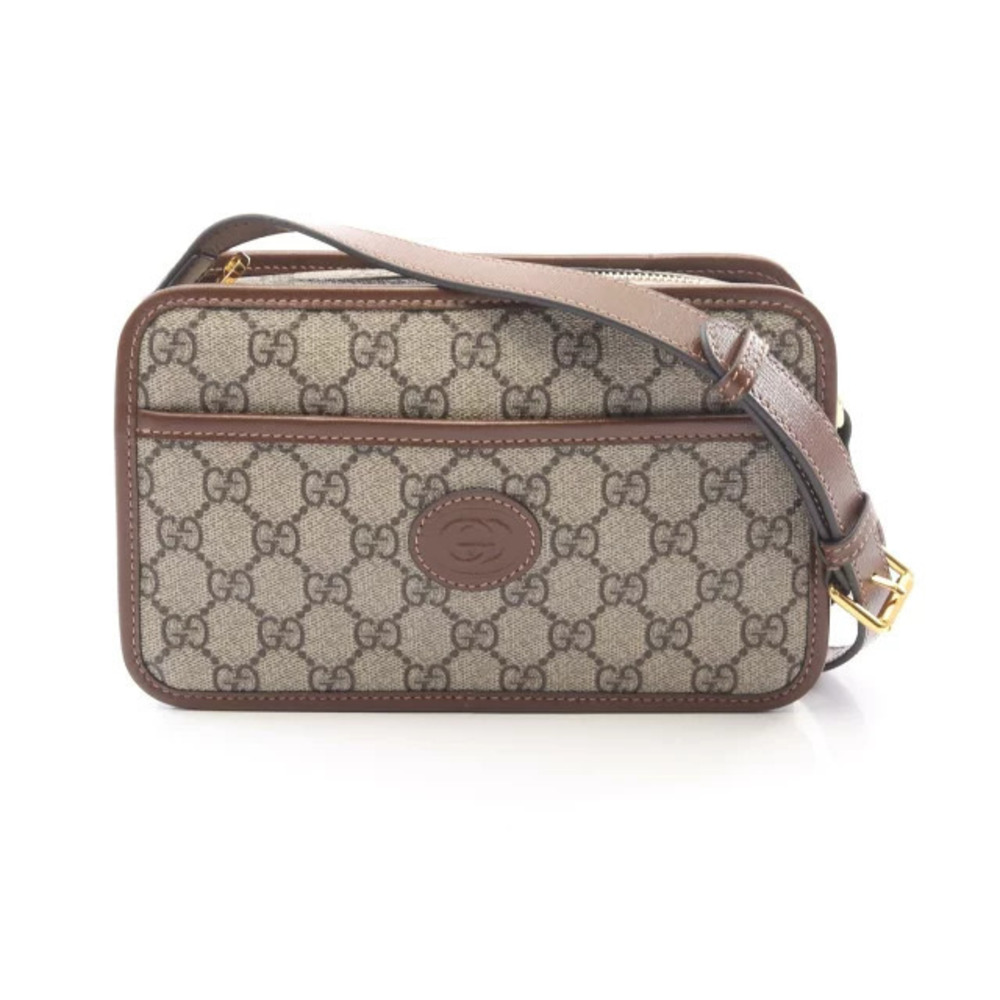 Gucci Interlocking GG Supreme Bag Canvas Leather Shoulder Bag Beige Brown